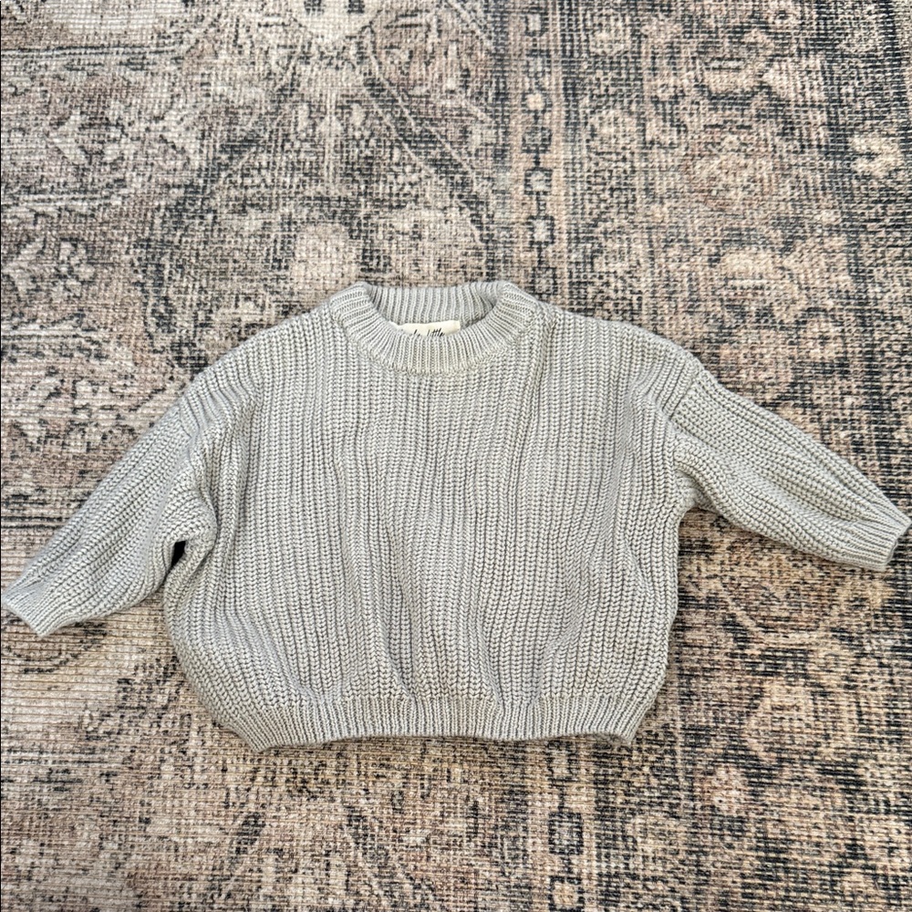 Purely little baby Crewneck Chunky Knit Sweater - green-grey